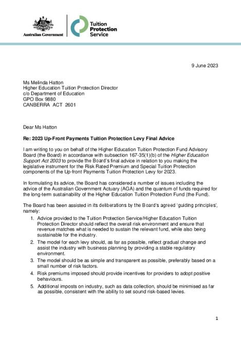Final Board Advice to TPS Director on 2023 Up-front Payments Levy.pdf
