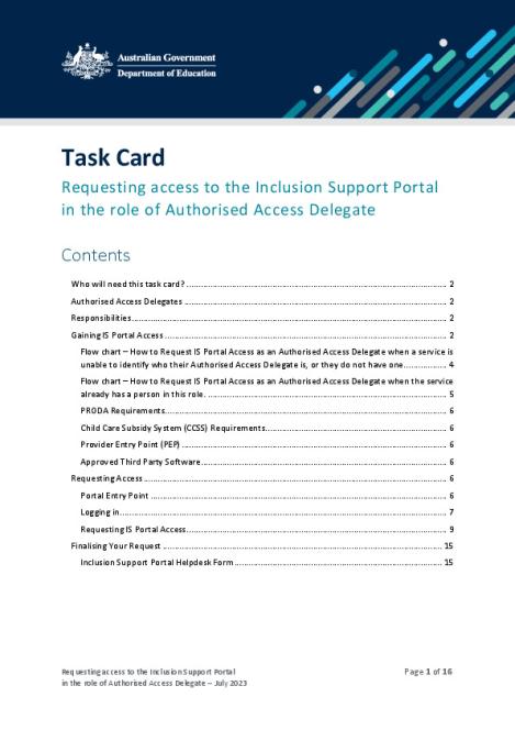 Task Card - Requesting Access to the Inclusion Support Portal in the role of Authorised Access Delegate.pdf