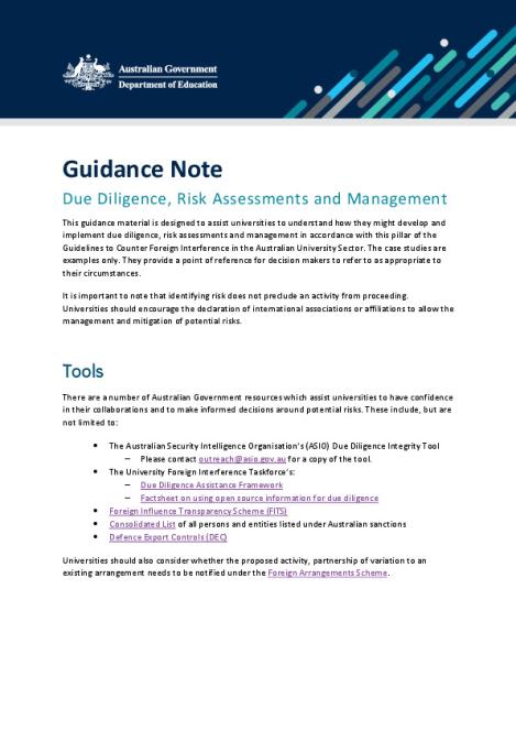 Guidance note  - Due diligence risk assessments and management.pdf