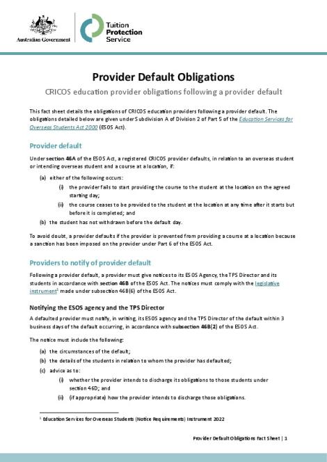 Provider Default Obligations Fact Sheet.pdf