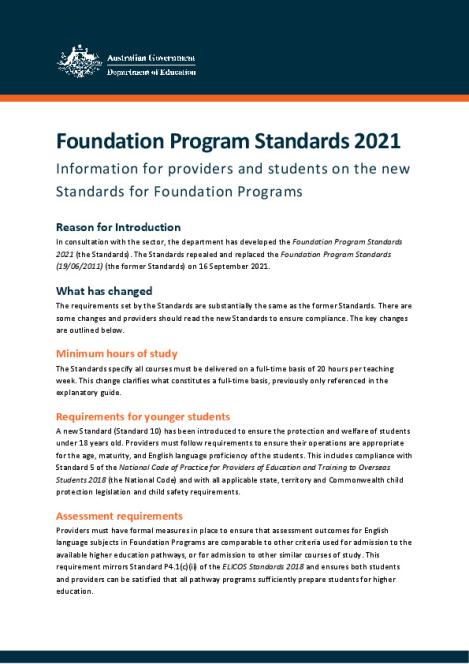 S Foundation Program Standards 2021 factsheet ACC.pdf