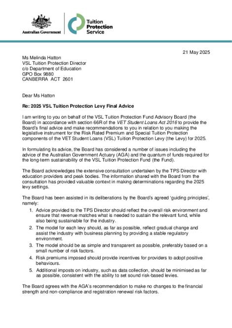 Final Board Advice to TPS Director on 2025 VSL Levy Settings.pdf