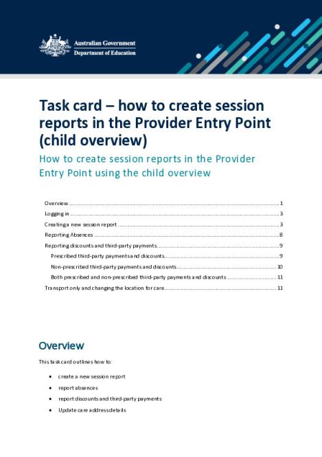 Task card - How to create session reports in the Provider Entry Point (child overview).pdf