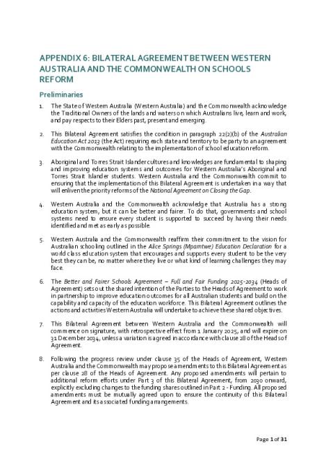 Western Australian Bilateral Agreement - Better and Fairer Schools Agreement Full and Fair Funding 2025-2034.pdf