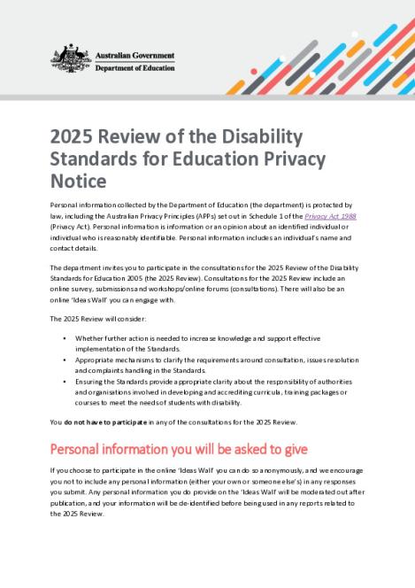 2025 Review of the Disability Standards for Education - Privacy Notice.pdf