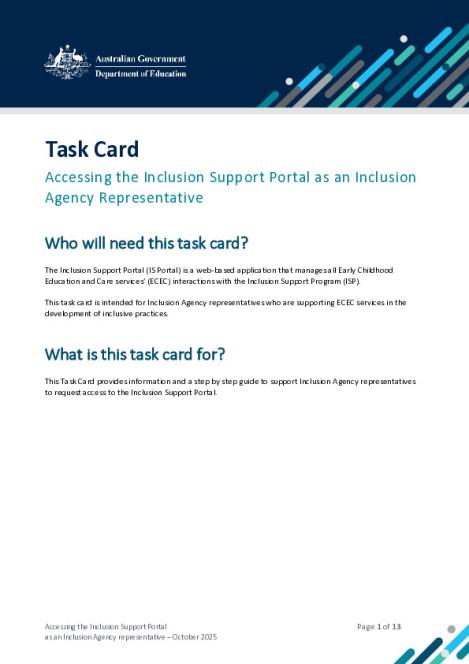 Task Card - Accessing the Inclusion Support Portal as an Inclusion Agency Representative October 2025.pdf