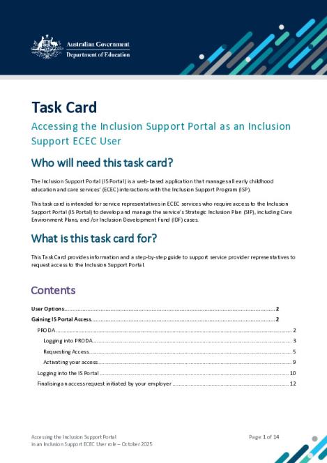 Task Card - Accessing the Inclusion Support Portal as an Inclusion Support ECEC User October 2025.pdf