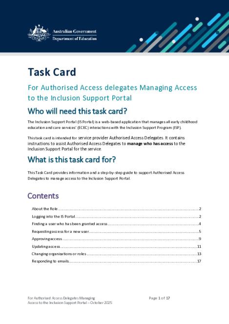 Task Card for authorised access delegates manging access to the IS Portal October 2025.pdf