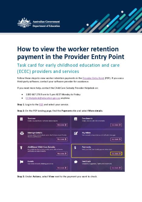 Task card - How to view the worker retention payment in the Provider Entry Point.pdf