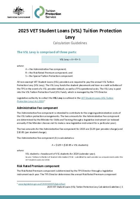 2025 VET Student Loans (VSL) Tuition Protection Levy - Calculation Guidelines.pdf