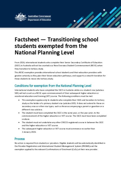 Factsheet - Transitioning school students exemption.pdf