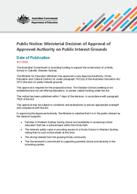 Public Interest Approval Notice - Hindu Education and Cultural Centre Ltd.pdf