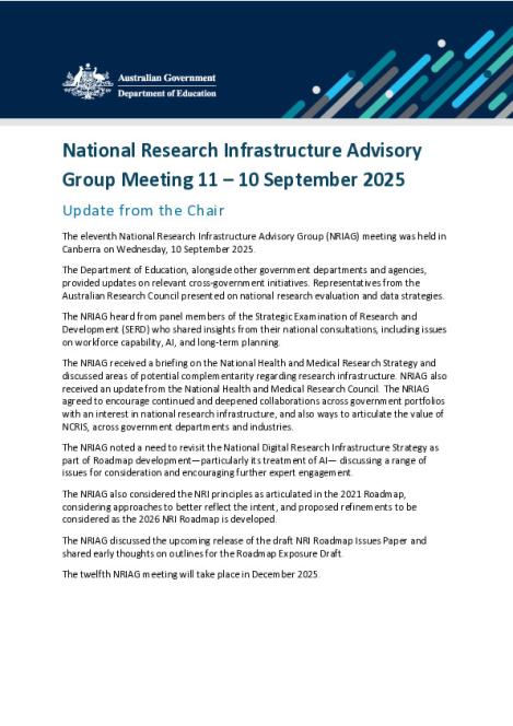 National Research Infrastructure Advisory Group - Chair Update - 10 September 2025 .pdf
