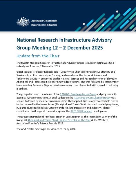 National Research Infrastructure Advisory Group - Chair Update - 2 December 2025 .pdf