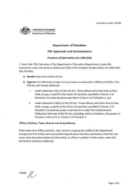 Secretary FOI Authorisation Instrument - 19 March 2026.pdf