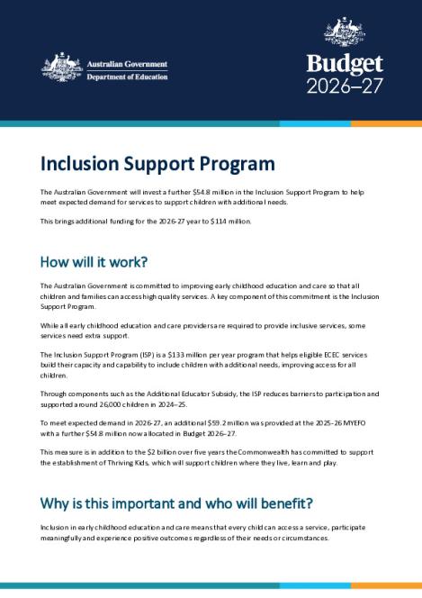 2026-27 Budget factsheet - Inclusion Support Program.pdf