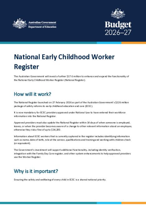 2026-27 Budget factsheet - National Early Childhood Worker Register.pdf