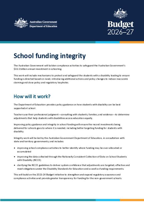 2026-27 Budget factsheet - School funding integrity.pdf