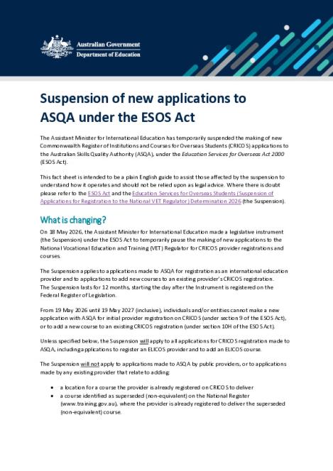 Factsheet - Suspension of new applications to ASQA under the ESOS Act.pdf