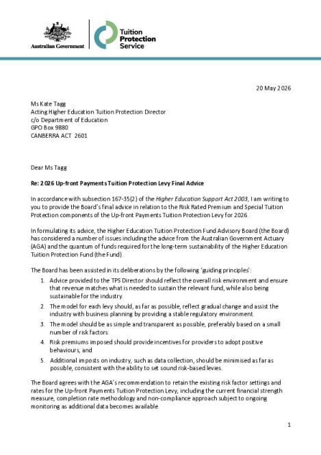 Final Board Advice to TPS Director on 2026 Up-front Payments Levy Settings.pdf