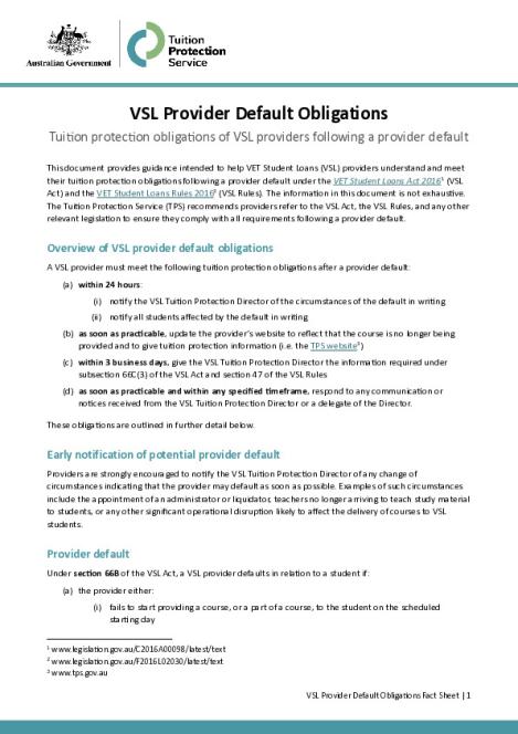 VSL Provider Default Obligations Fact Sheet.pdf