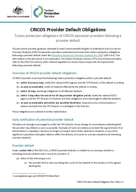 CRICOS Provider Default Obligations Fact Sheet.pdf
