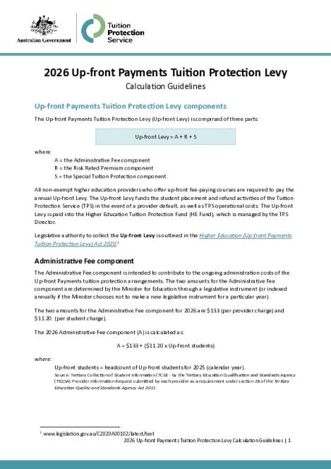 2026 Up-front Payments Tuition Protection Levy - Calculation Guidelines.pdf